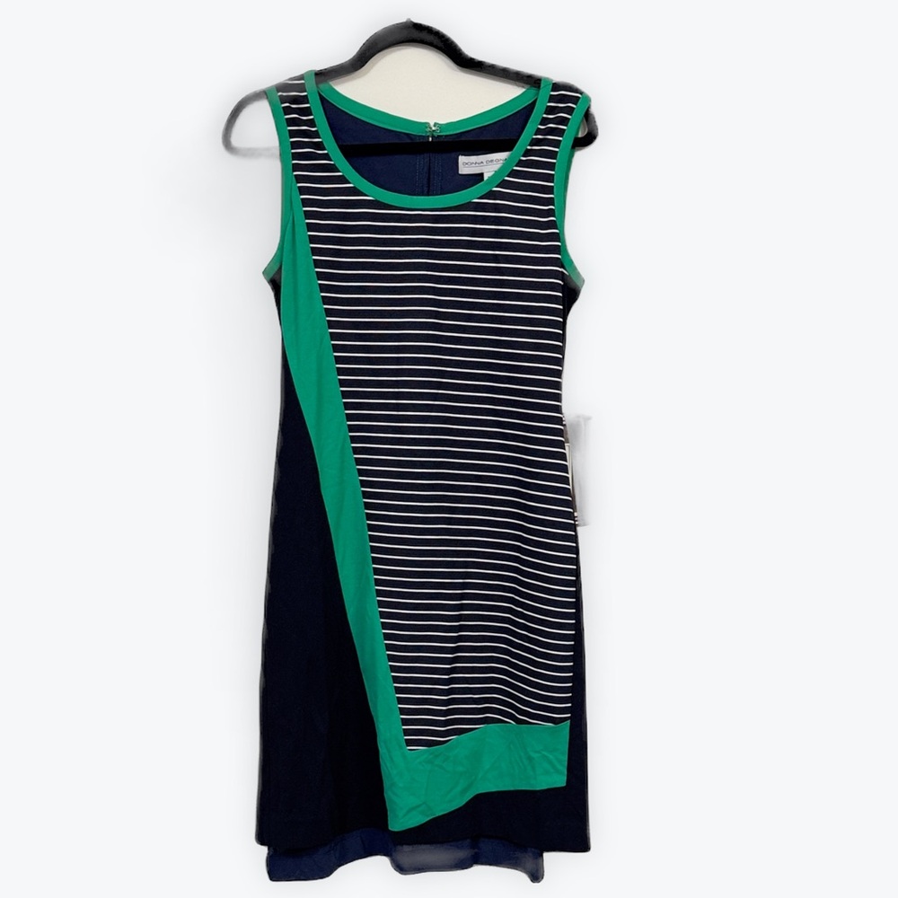 DONNA DEGNAN Navy, White & Green Sleeveless Sheath Dress Size 10